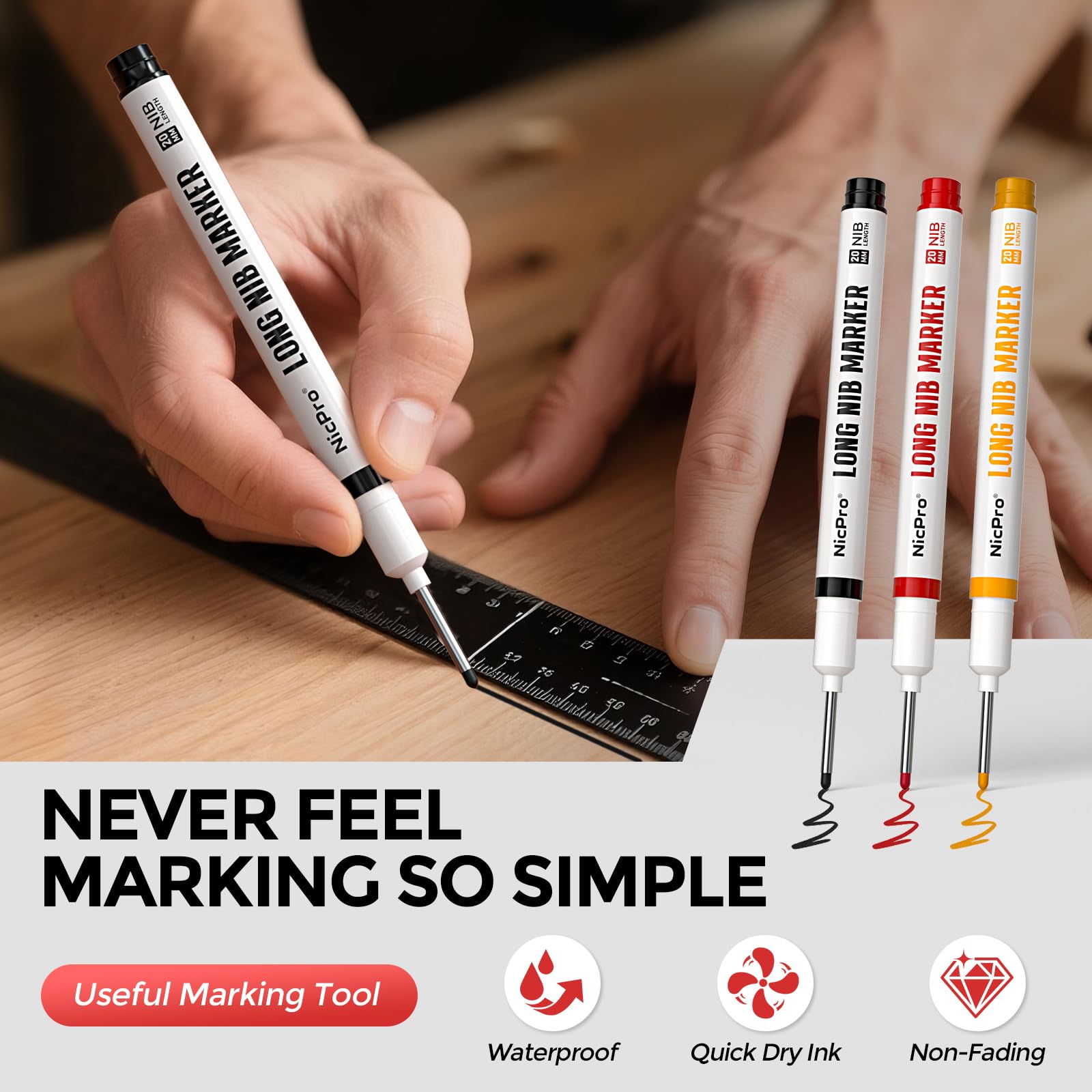 Nicpro 5 pièces crayons chantier avec taille-crayon, porte mines de construction avec 48 recharges, outil de marquage robuste, marqueurs pour trous profonds pour le marquage architectural