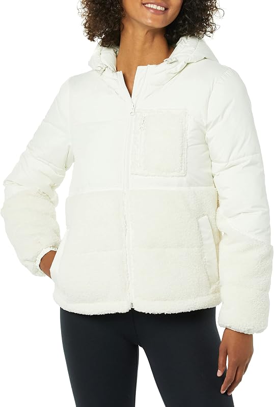 Amazon Essentials Women’s Full-Zip Sherpa Fleece Hooded Puffer
