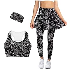 Workout Sets for Women 3 Piece High Waisted Skrited Leggings with Pockets Handband Yoga Sets