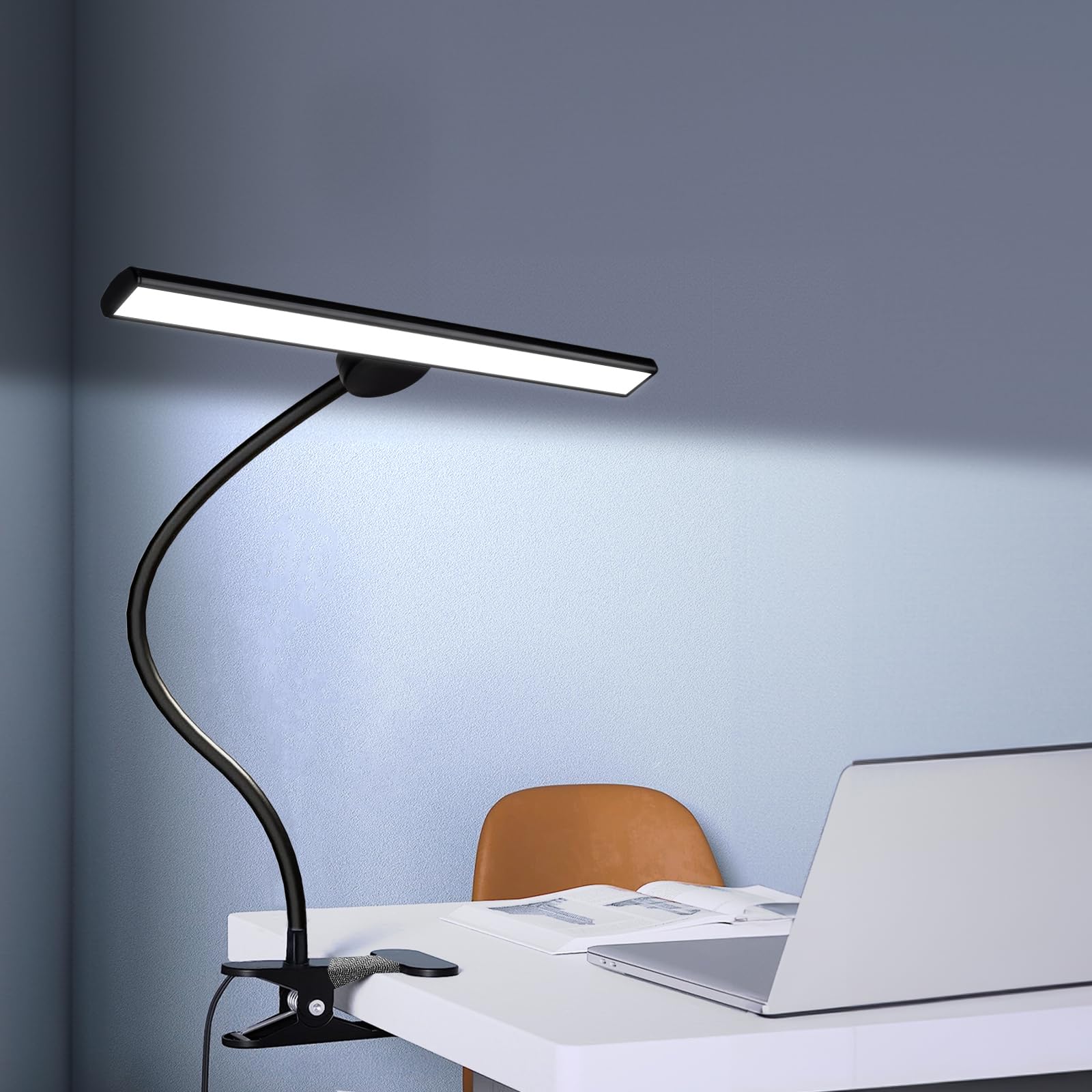 Desk Lamp LED Dimmable 10W 40CM Desk Lamp Clampable Eye Protection Table Lamp Monitor Office Desk Lamp Gooseneck Clamp Light 3 Colour Temperature 10 Brightness Levels Architect Lamp BLACK DUAN