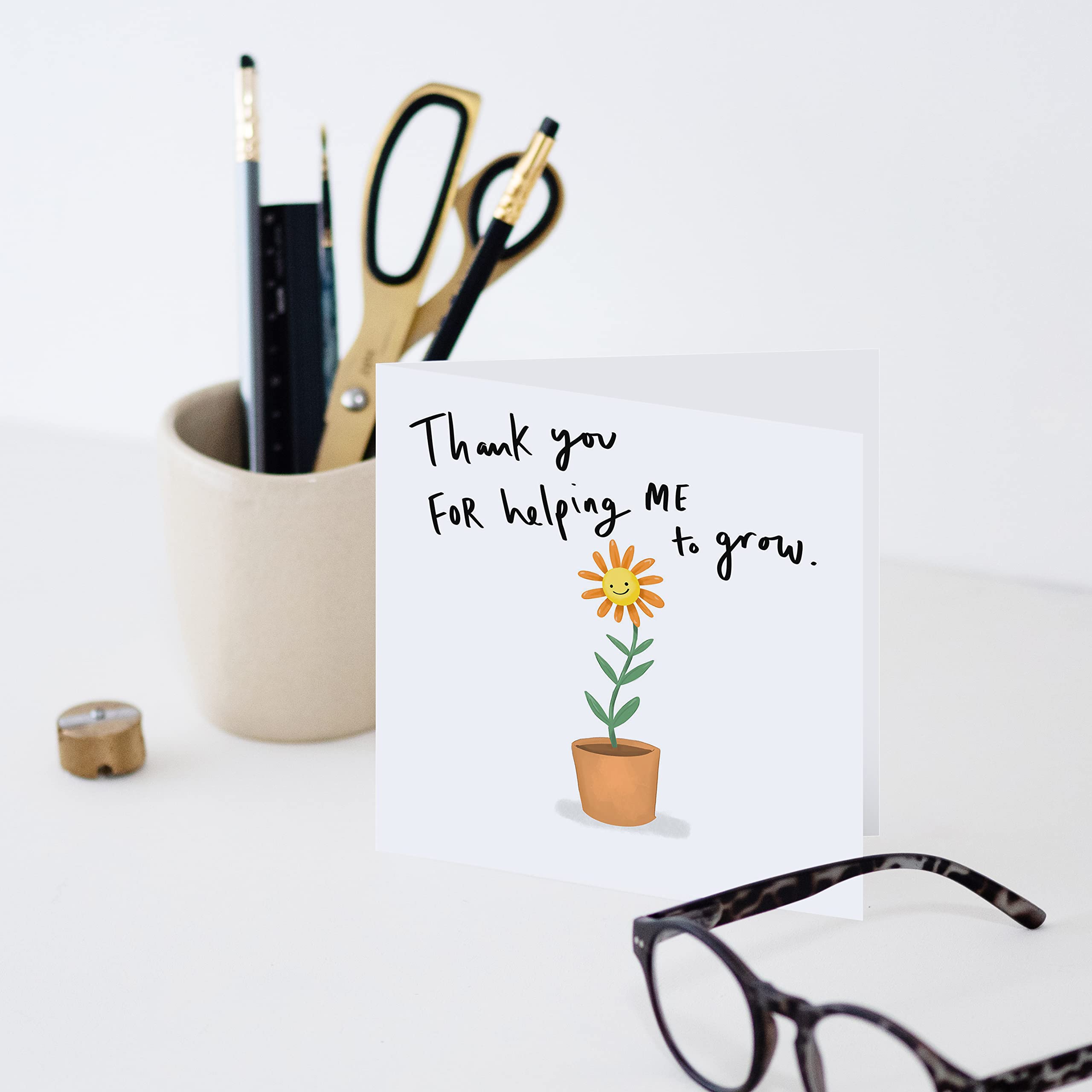 Dankeskarte Für Lehrer 'Helping Me Grow' – Mit Pflanzentopf Design | Blanko Innen Mit Umschlag