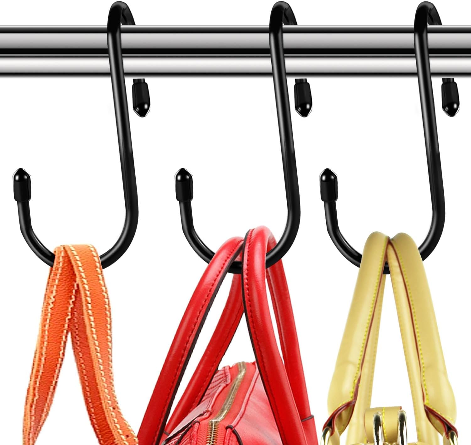 HiGift 8 Pack Purse Hanger for Closet, Vinyl Coated Unique Twist Design Black Bag Hanger Hooks, 5 Inch Large Closet Rod Home Storage Hooks Purse Organizer for Hanging Handbags, Belts, Hat, Backpack