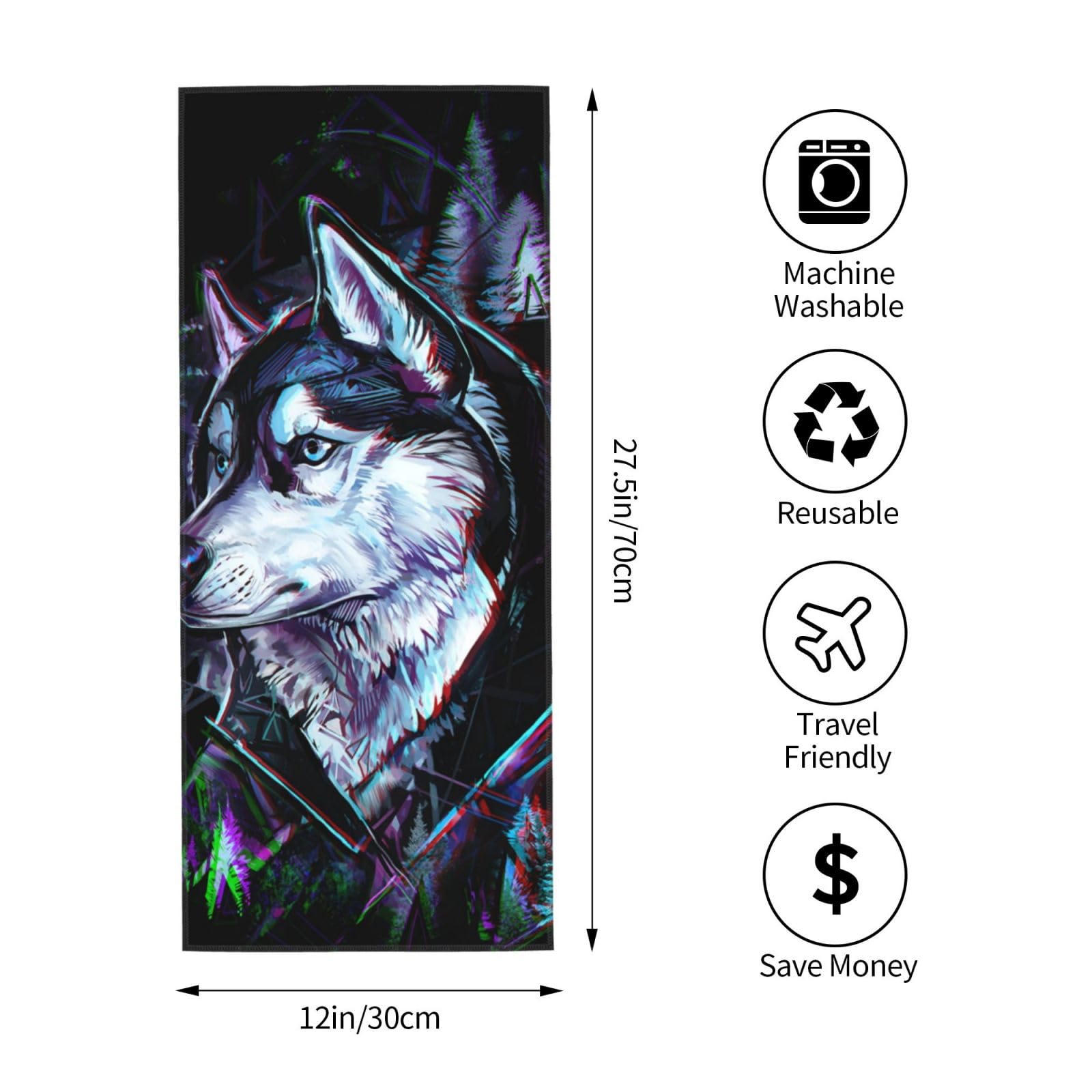 Amazon｜オオカミ かっこいい 黒い背景 フェイスタオル マイクロ