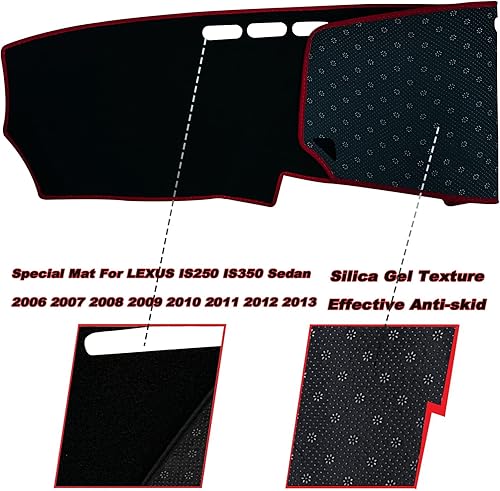 Miniatura 2 de Funda para salpicadero interior compatible con Lexus IS250 IS350 Sedan 2006-2013, protector de alfombra (borde rojo)