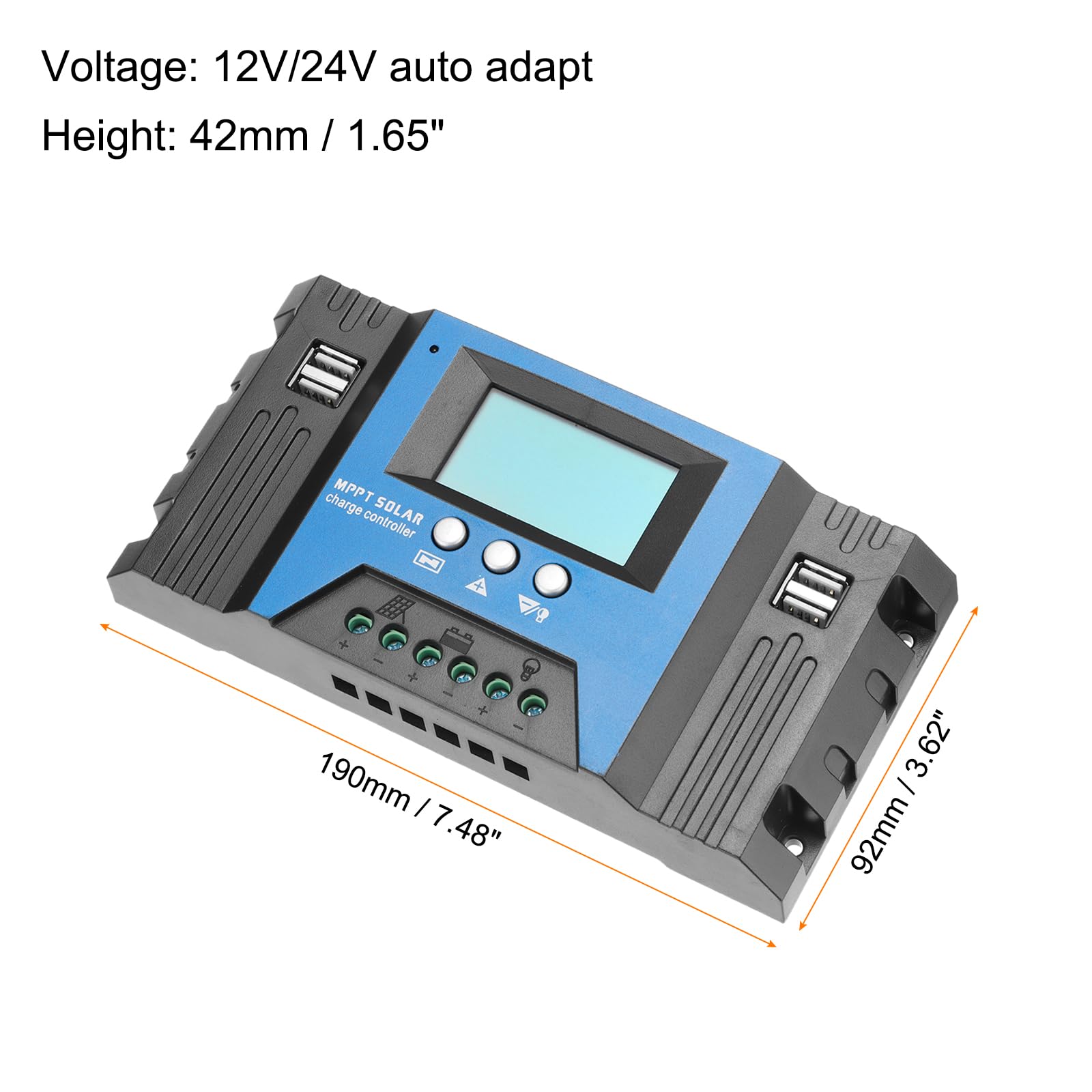 QUARKZMAN Controllore di Carica Solare MPPT 40A Caricatore Pannello Solare 12V/24V Auto, Regolatore Intelligente con Display LCD 4 Porte USB Batteria al Piombo/Litio
