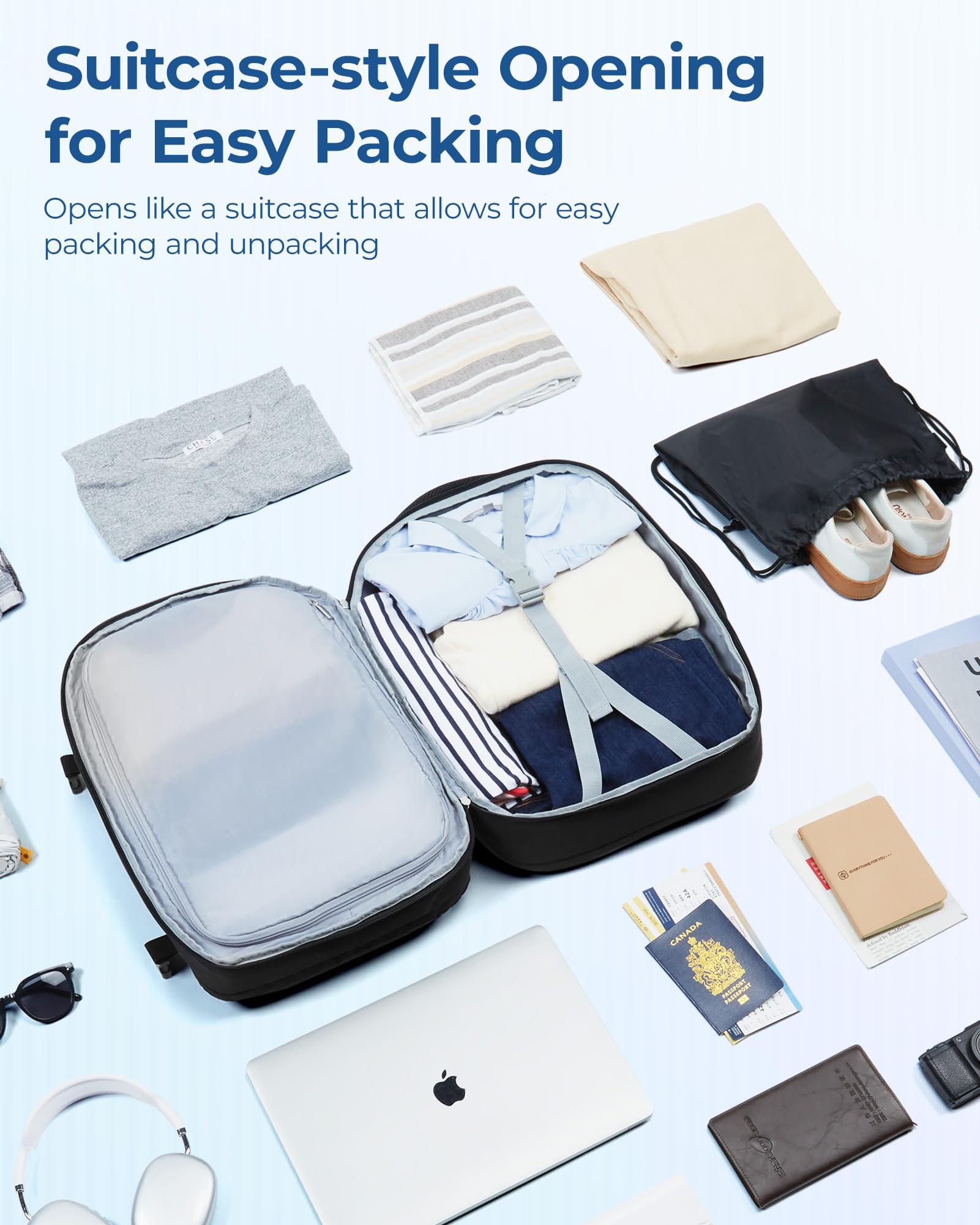 BAGSMART Travel Backpack, 30L Flight Approved Carry on Backpack with Door Lock, TSA Personal Item Backpack with 15.6 Inch Laptop Compartment & Shoe Bag,Suitcase for Travel, Classic Black