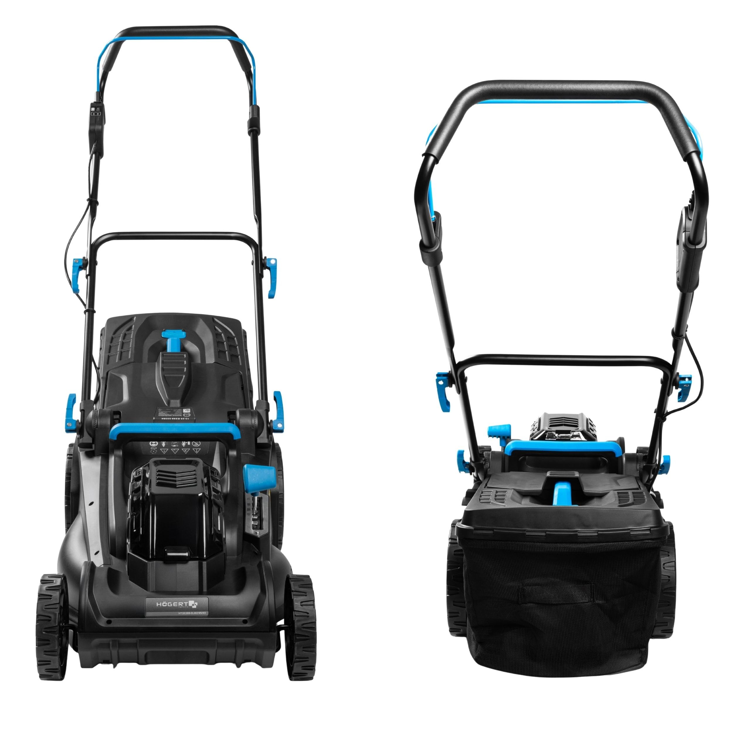 HÖGERT TECHNIK - Set cortacésped con batería 43 cm 2x18V con Taladro Atornillador 50 NM, 2X baterías de 4,0 Ah y Cargador Duo, cortacésped eléctrico sin escobillas Set Completo para jardín y Taller