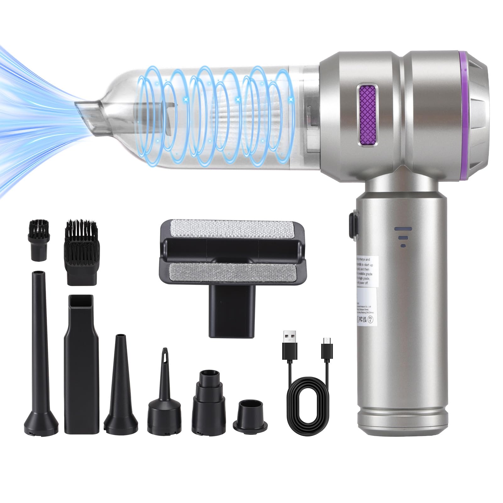 ZYMY Handheld Vacuum Cleaner, 4-in-1 Powerful Mini Car Hoover Vacuum Silver