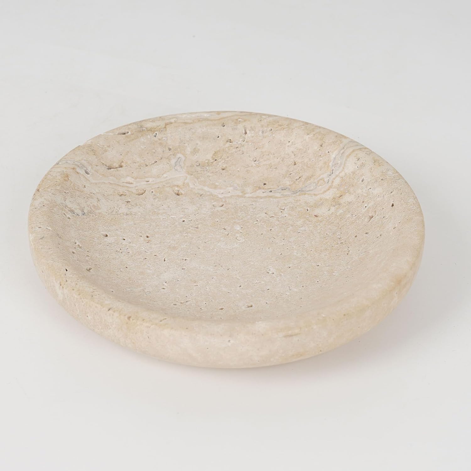 Marubhumi Natural Stone Jewelry Dish – Hand-Carved Travertine Catch-All Tray for Rings, Earrings & Small Essentials