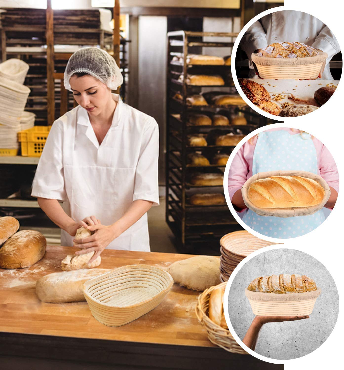 Gärkorb Set rund 25cm inkl. Holzbürste & Rezept I 1kg Brot Gärkörbchen aus Peddigrohr zum Brot backen I Garkörbchen, Brotkörbchen, Brotform…