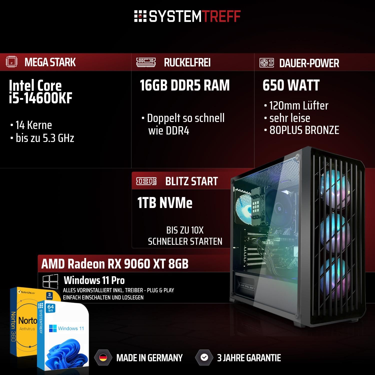 Basic Gaming PC AMD Ryzen 7 5700G 8x4,6GHz 1TB NVMe + 1TB HDD 32GB RAM - Dettaglio