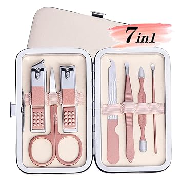 KIRA 7Pcs Manicure Pedicure Set Nail Clippers, Stainless Steel For Fingernail & Toenail, Grooming Kits Nail Care Tools With Travel Case For Men And Women (Rose Gold) - image, photos