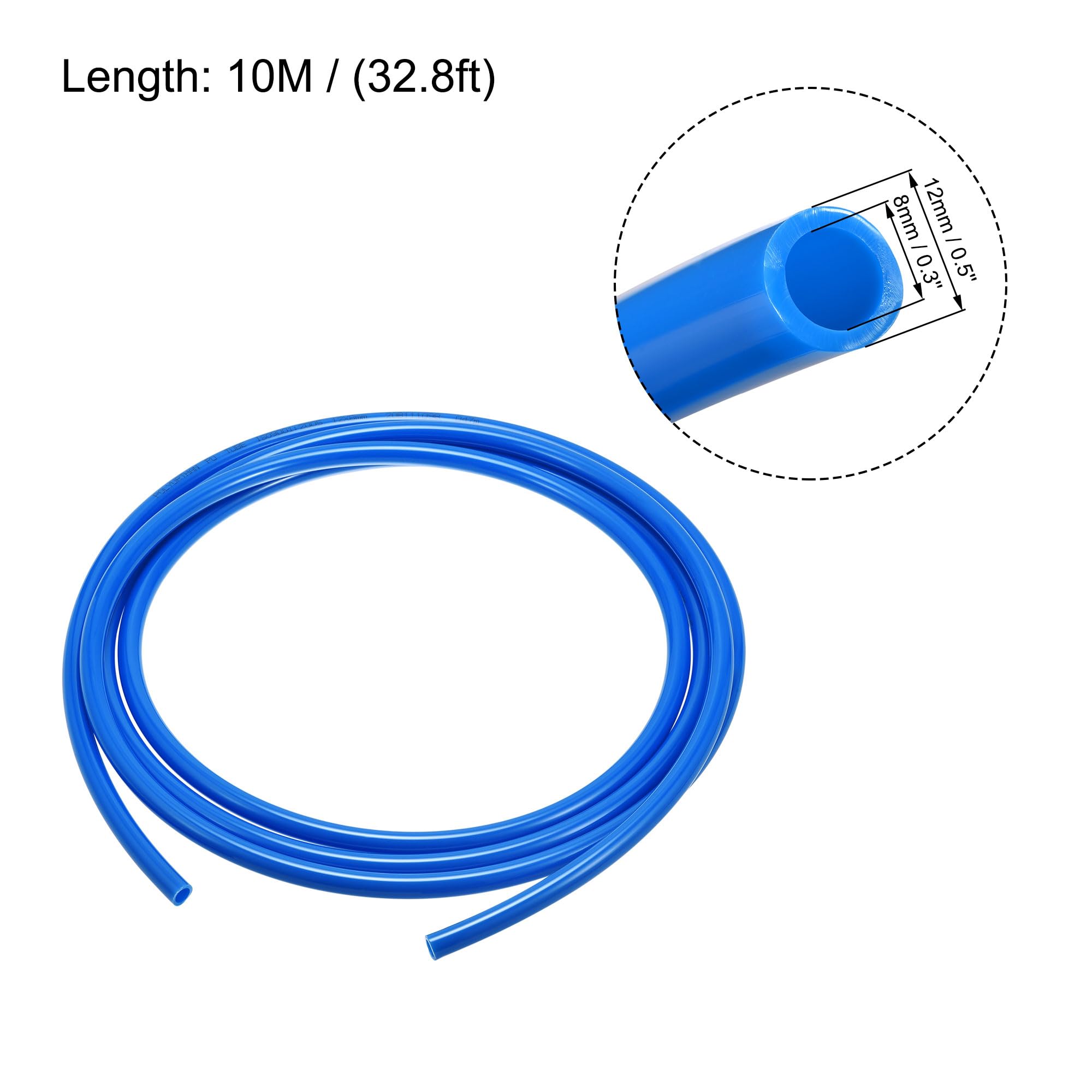 sourcing map Neumática Aire Manguera Tubería PU Aire Compresor Tubo 8mm/0.3''ID x 12mm/0.5''OD x 10m/32.8pies Poliuretano Tubo Azul con 7 Tipo Conexión Montajes