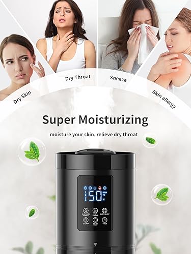 Miniatura 6 de Humidificadores de 8L para dormitorio, silenciosos de 30 dB, cobertura de 500 pies cuadrados, tiempo de funcionamiento de 60 horas, llenado