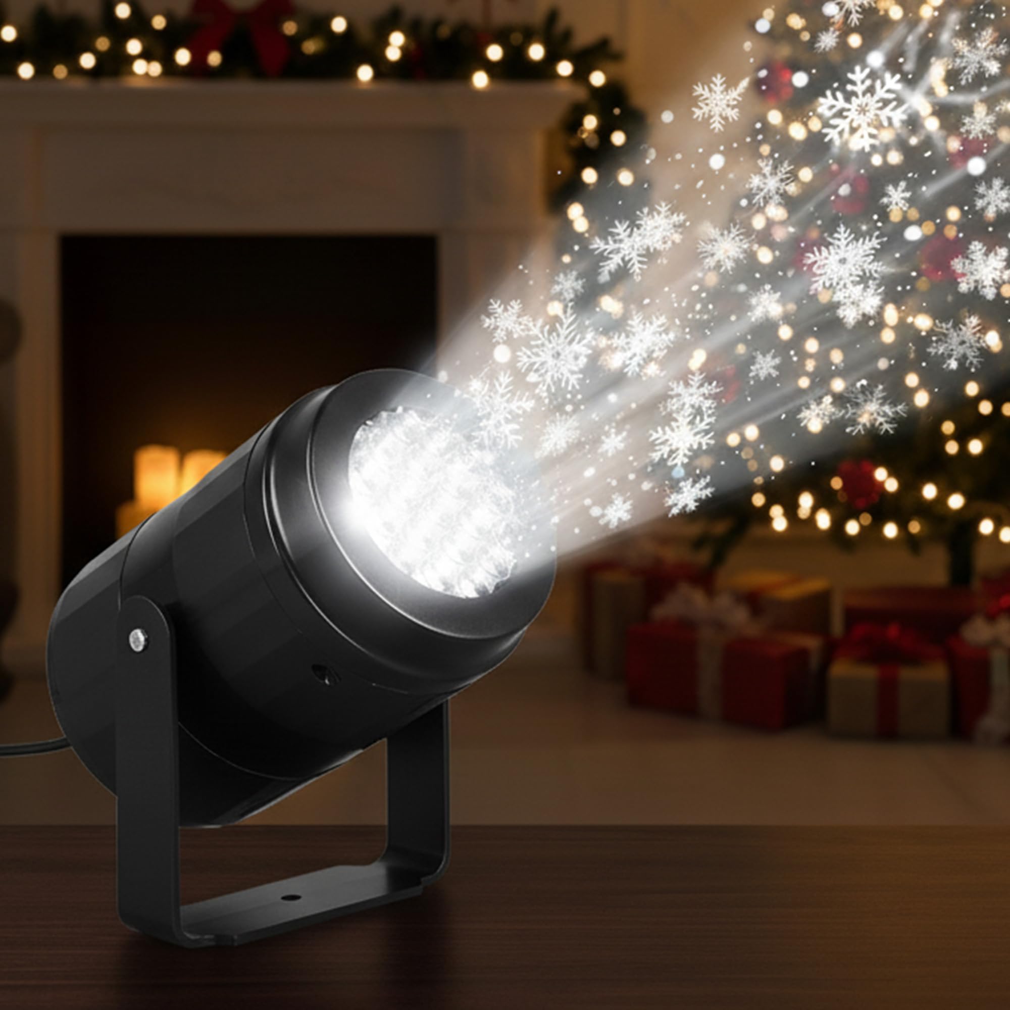 Indoor Snowflake Christmas Projector Light β Lightweight USB-Powered LED Snowfall Lamp for Walls, Ceilings & Trees, Rotating Holiday Display for Bedrooms, Home & Office (5β15mΒ² Coverage)