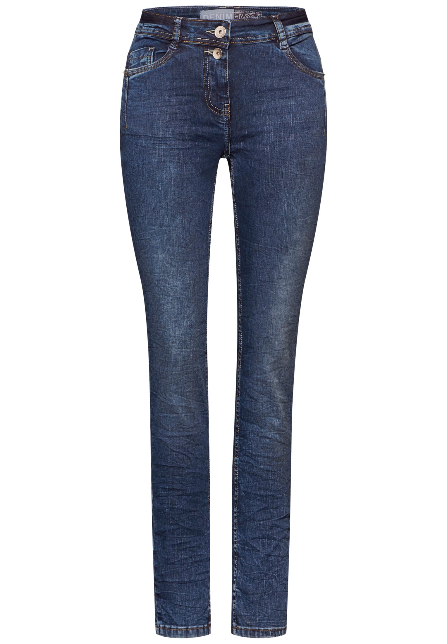Cecil B377687 Jeans Casual Fit, Mid Blue Wash, 34W x 30L Donna