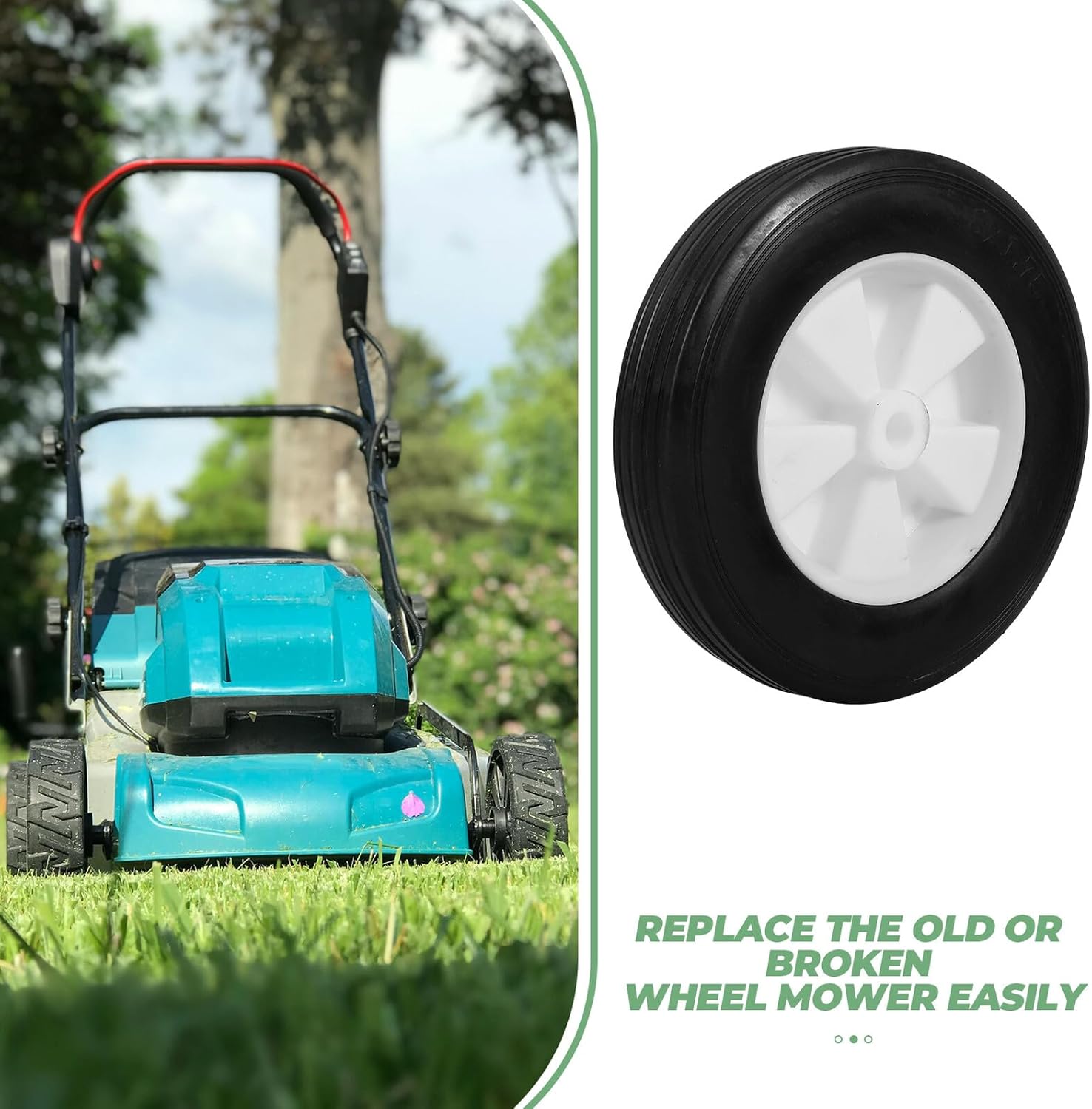 2pcs Solid Rubber Mower Replacement Wheels 8-inch Treaded Lawn Mower Wheels for Grass Cutter and Outdoor Cart Replacement