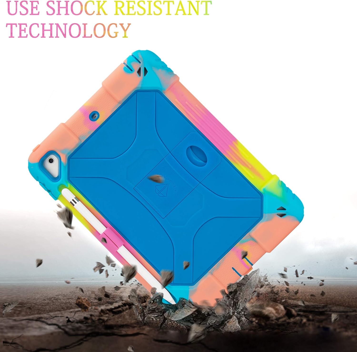 ACEGUARDER iPad 9.7 Case 2018 iPad 6th Generation Case/2017 iPad 5th Generation Case/iPad Air 2 Kids Case, Shockproof Heavy Duty Silicone Protective Cover with Kickstand (Ice Cream/Blue)