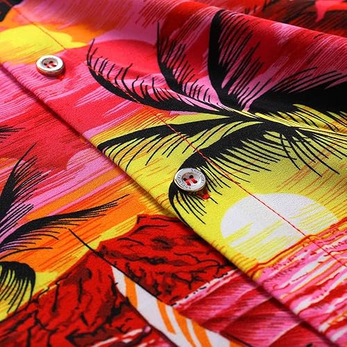 Miniatura 6 de SheLucki - Camisa hawaiana para hombre, unisex, estilo informal, manga corta, con botones y estampado de sombra de palmeras, para el verano y la