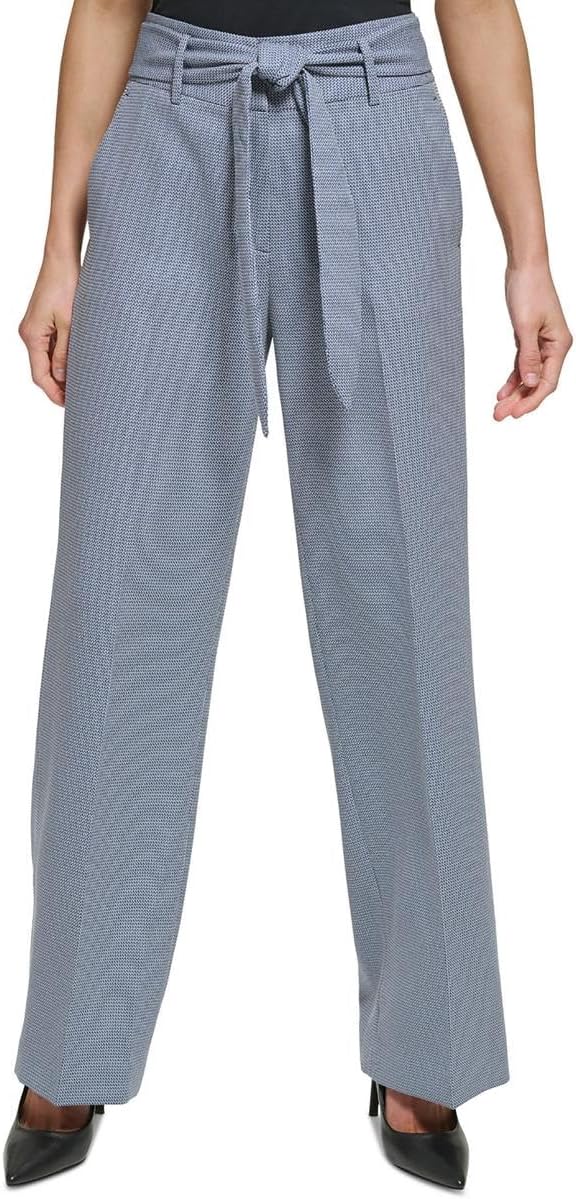 DKNY Women's Belted High-Rise Wide-Leg Pants Classic Navy 4