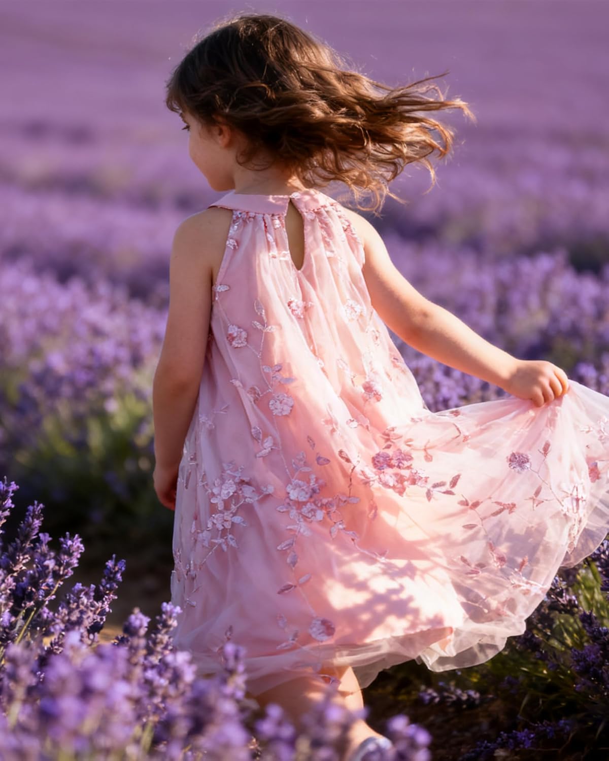 YALLET Flower Girl Dress Halter Neck Sleeveless Kids Dresses Collar Bow Embroidery Tulle Dress for Wedding Party Birthday