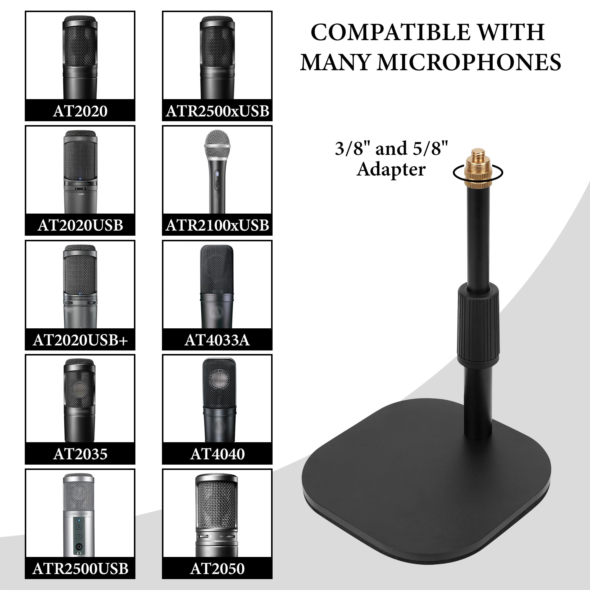 Geekria for Creators - Soporte telescópico para micrófono de mesa, soporte ajustable para micrófono de escritorio con base pesada, soporte de choque, clip de micrófono, compatible con ATH AT2020