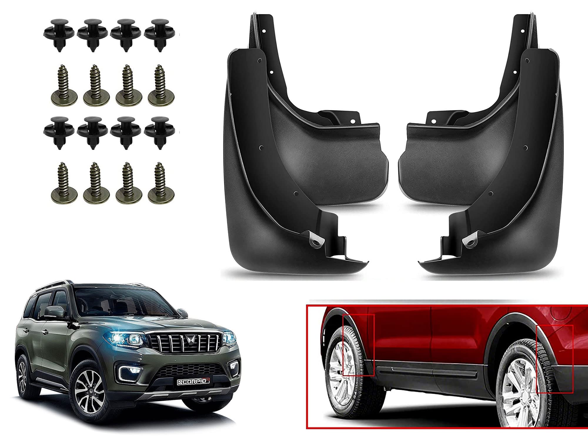 Auto Pearl Car Heavy Duty Cup Type Mud Flaps Splash Guards || O.E Type Custom Front and Rear Mud Flap Guard Set (Set of 4 Pcs)|Compatible with Scorpio N 2022 | Black