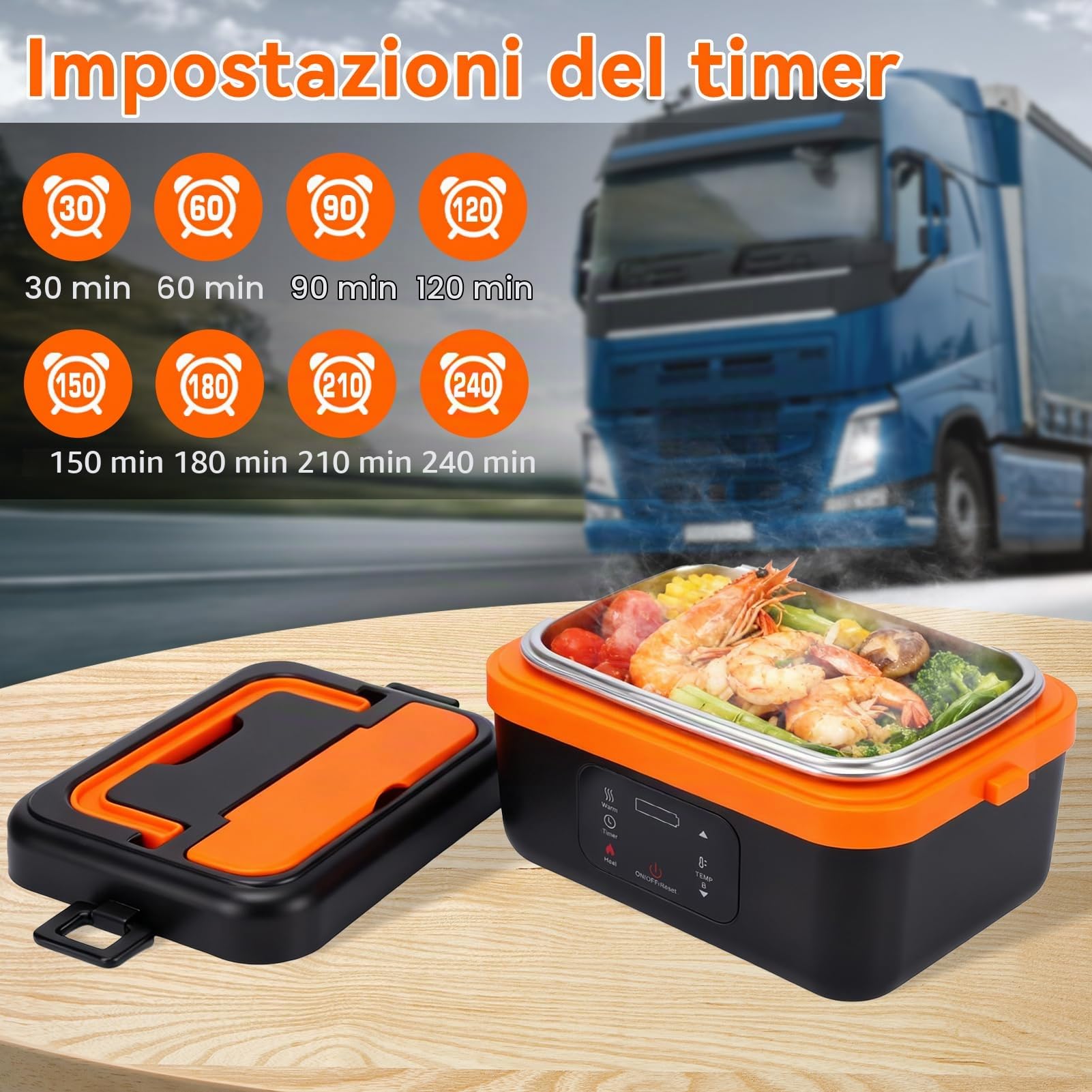 Scaldavivande Elettrico Portatile, 1L Porta Pranzo Riscaldabile con stoviglie in acciaio inossidabile e borsa isotermica, ricaricabile, Timer Per Ufficio Cantiere Viaggio