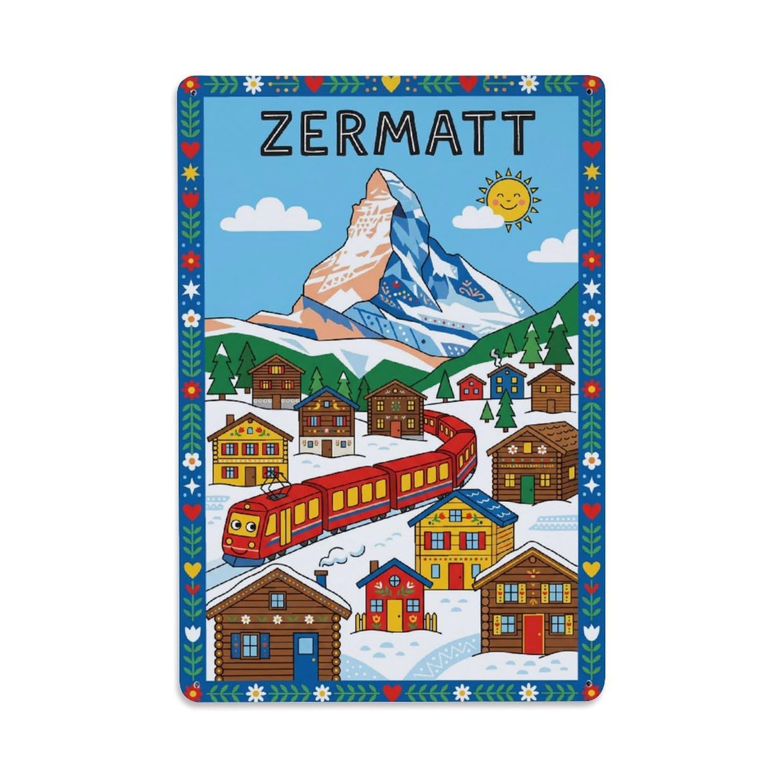 Olhnbad Style Alpine Zermatt Switzerland Naive Mountain Travel Metal Tin Sign
