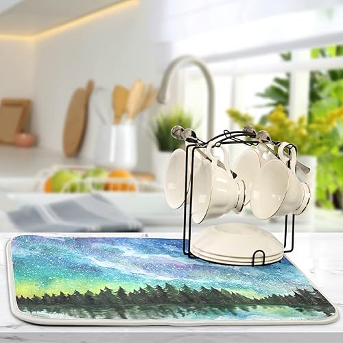 Vista 133 de Tapete de secado de platos de flores de fondo negro para encimera de cocina de 18 x 24 pulgadas, tapete de microfibra absorbente, tapete de secado