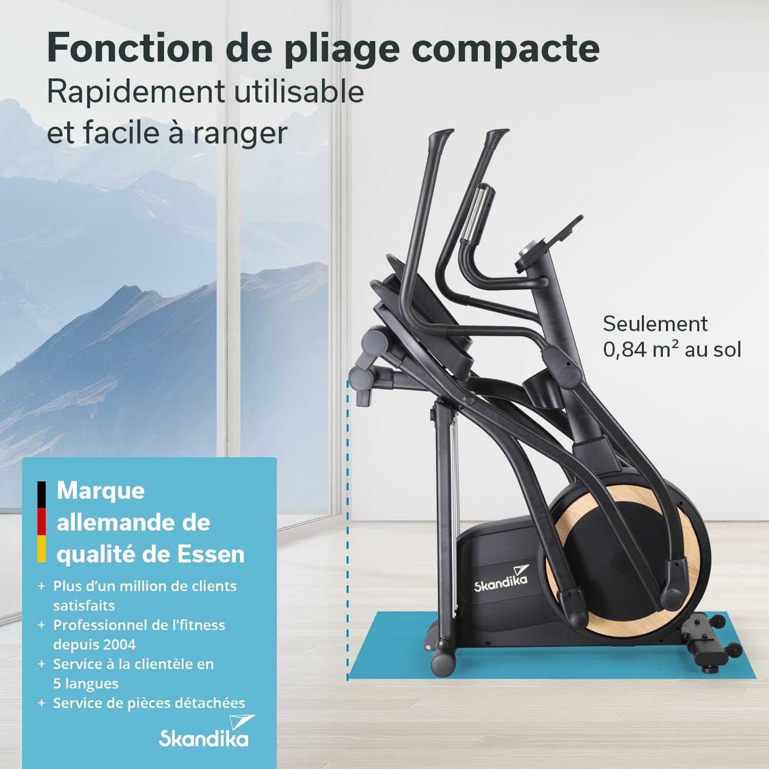 Skandika Vélo elliptique Carbon P25, Vélo elliptique Pliable, 32 Niveaux de Résistance, Auto-alimenté, Frein Magnétique, Écran LCD, Bluetooth, Kinomap, Double Rail, Masse d'inertie 25KG, Max 150KG