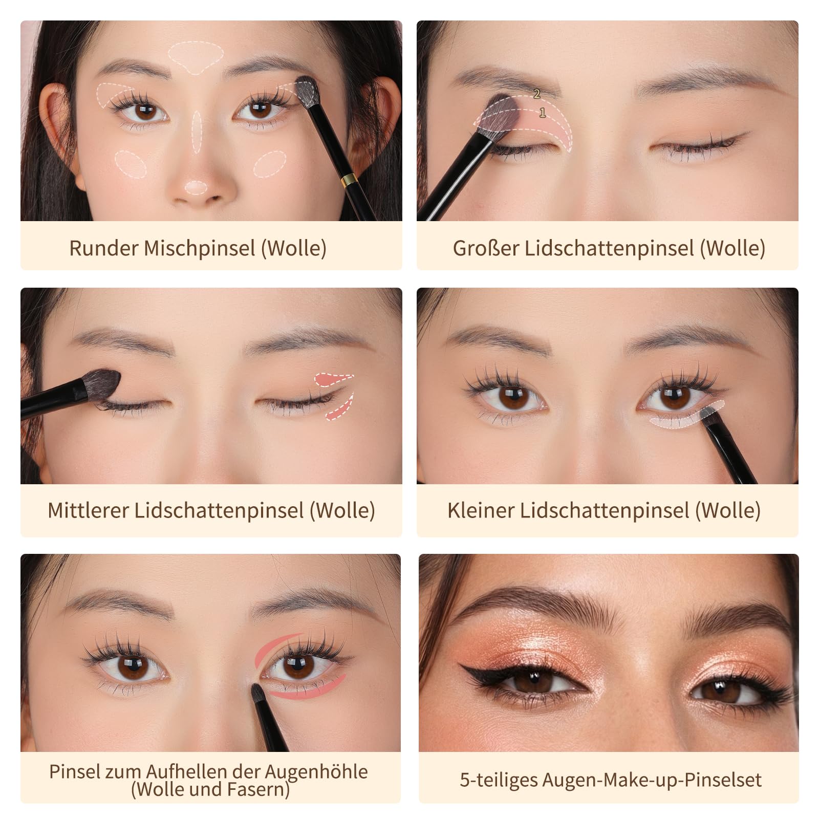 MSQ Juego de 5 pinceles de maquillaje para sombra de ojos, con bolsa | Brocha para sombra de ojos, corrector, para mezclar y resaltar