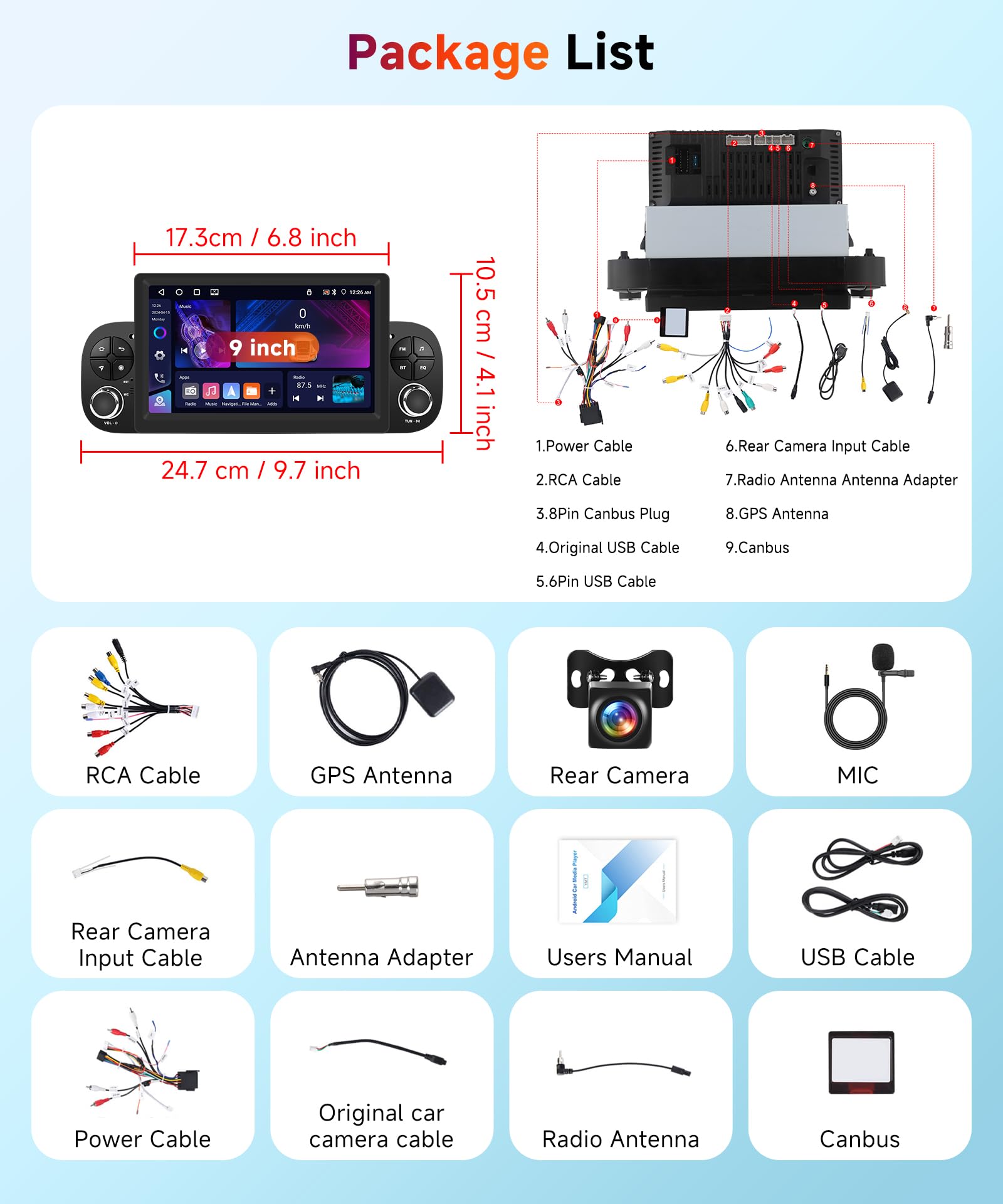 【4+64G】Hodozzy Carplay Autoradio per Fiat Panda 2013-2020, Touchscreen da 7 pollici con Android Auto/DSP/WiFi/GPS/RDS/FM/Bluetooth 5.0/USB