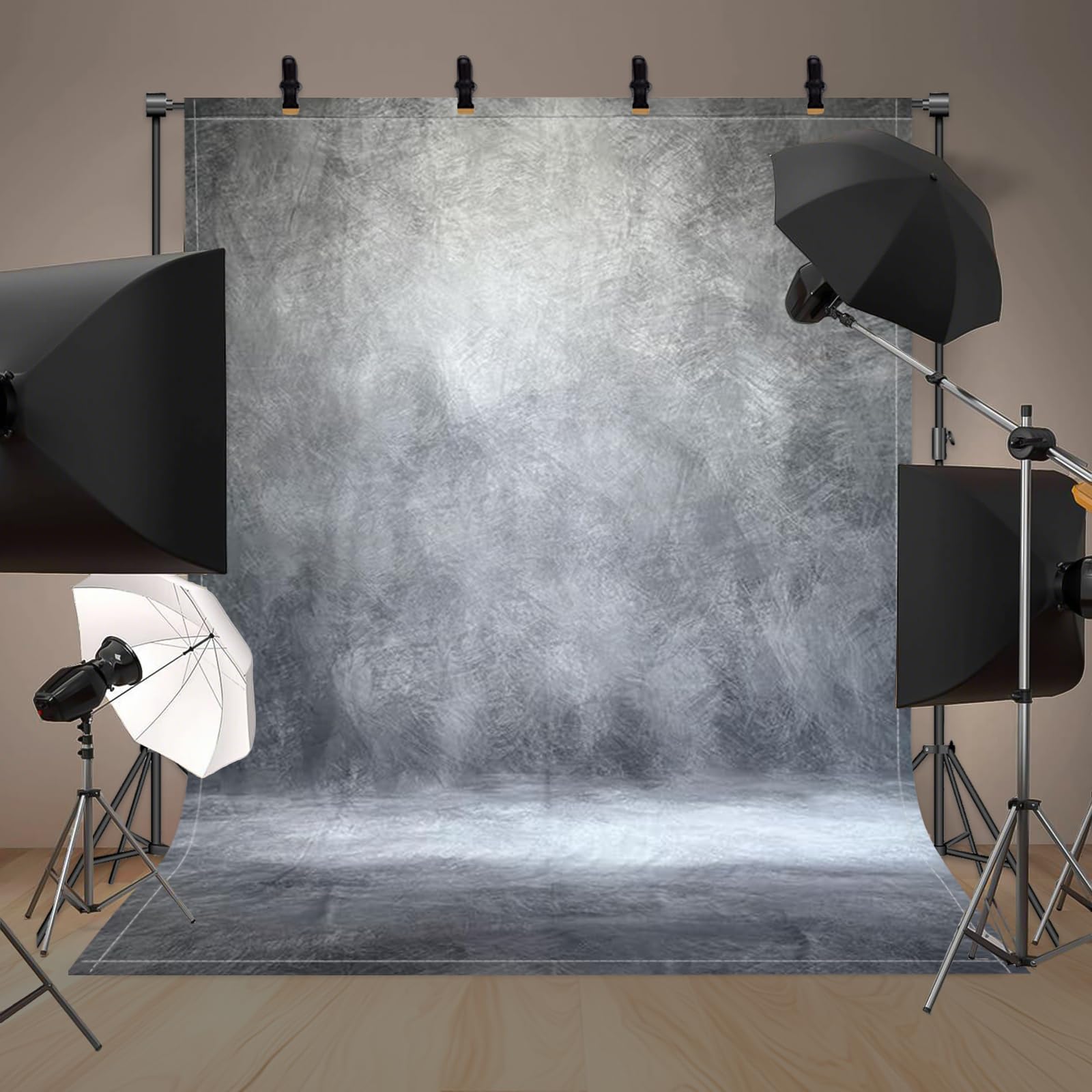 Abstrakter Fotohintergrund Stoff 243x300 cm Groß Dick Polyester Hintergrund mit 4 Clips,Foto-Requisiten, Fotoshooting-Studio,Produktfotografie for Portrait Photo Background Adult Kids Headshot (Grau)