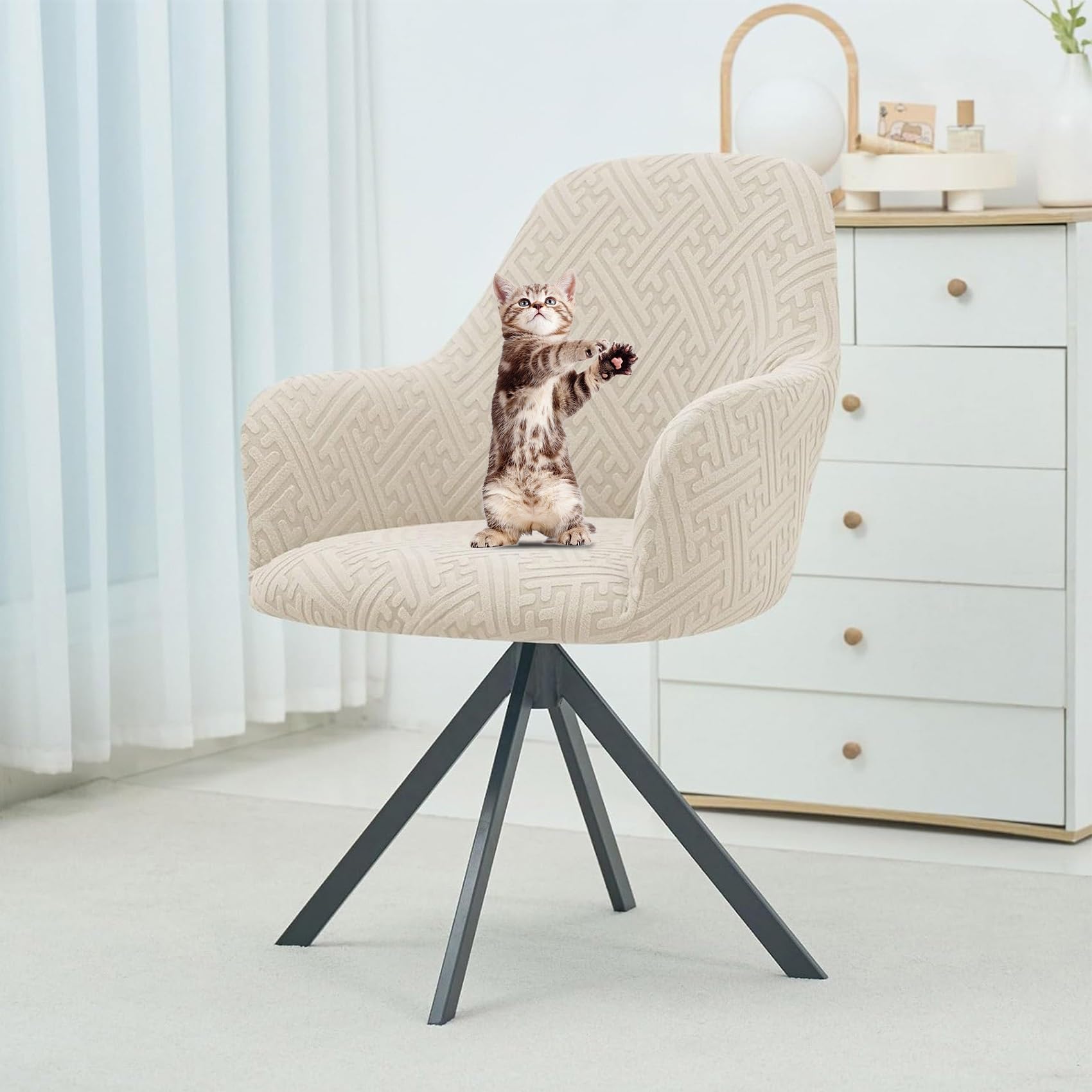 Hohe Dehnung Bürostuhlbezug, Stretch Stuhlhussen Mit Armlehne für Esszimmerstühle, Elastischer Sesselbezug für Esszimmer Küche Wohnzimmer, Stuhlbezug(Beige,6PCS)