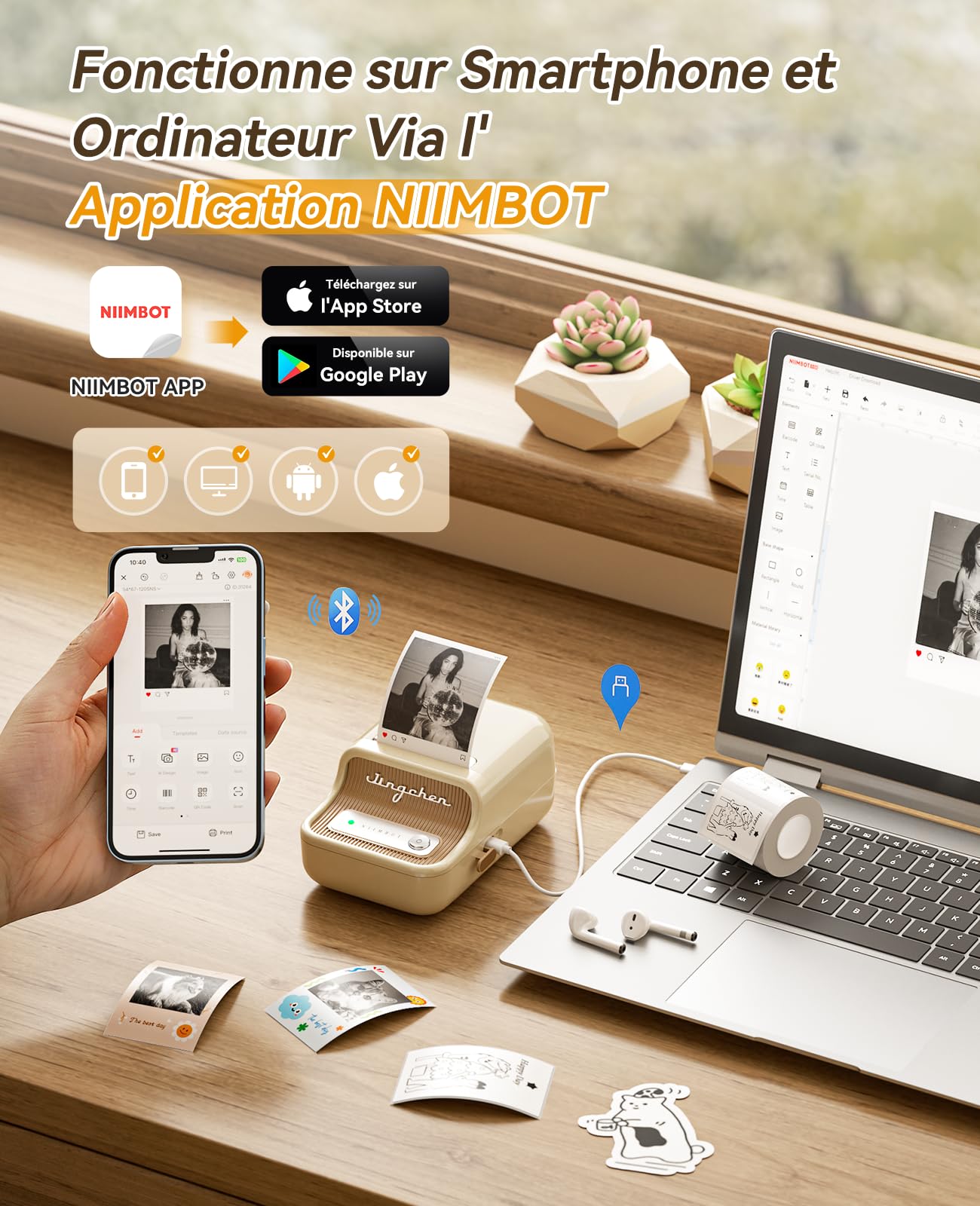 NIIMBOT B21 Pro Pack Économique 3 Rouleaux d’Étiquettes, 300 DPI, Blanc