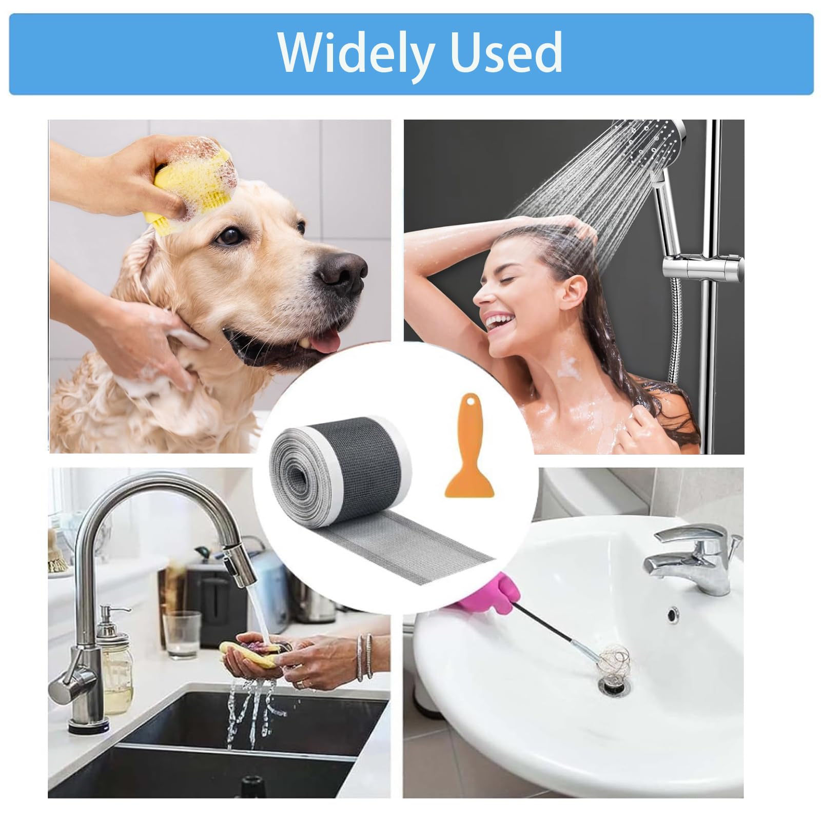 Filtre Cheveux Douche 100mm X 10m - Adhésif Anti-Bouchage Pour Salle De Bain, Cuisine - Avec Grattoir