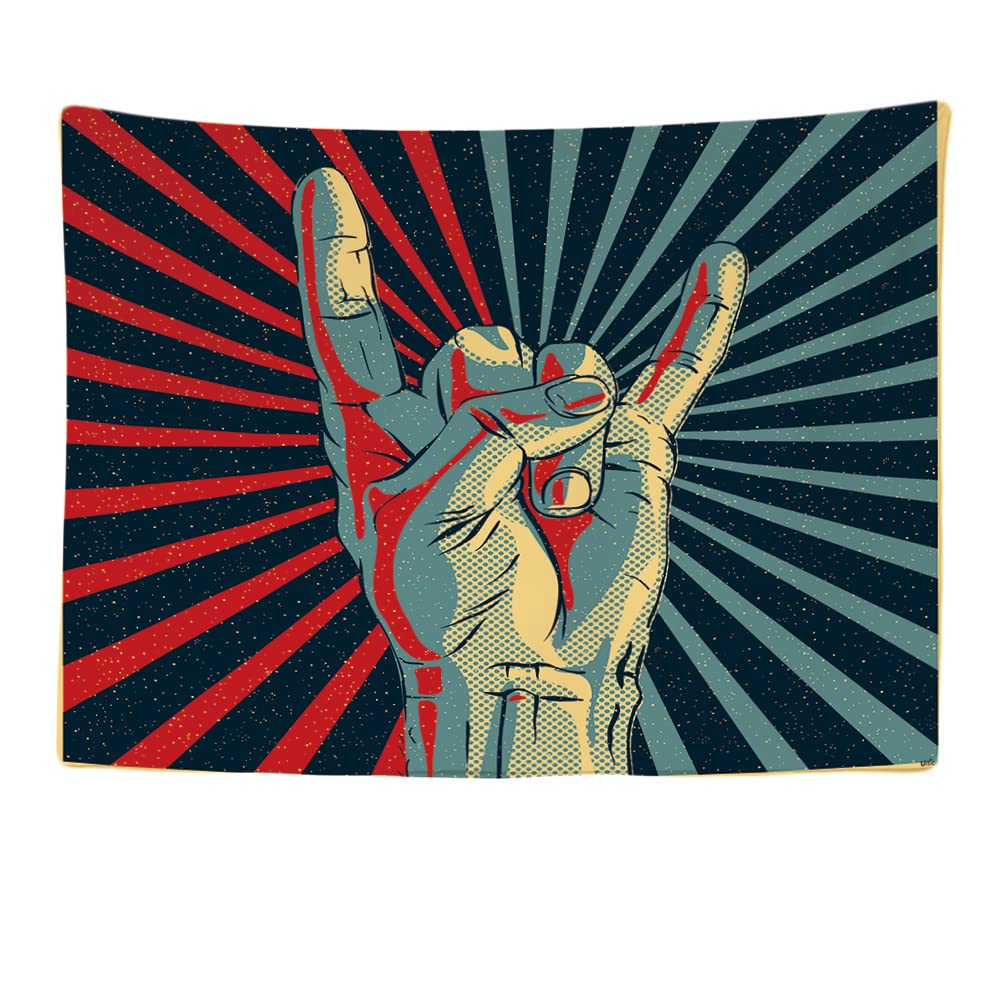 Ulticool Rock Hand – Decorative Wall Tapestry Bedroom - Music Retro Vintage - 200 X 150 Cm Large - Fabric Wallpaper - Tapestry Aesthetic Wall - Panoramic Decoration