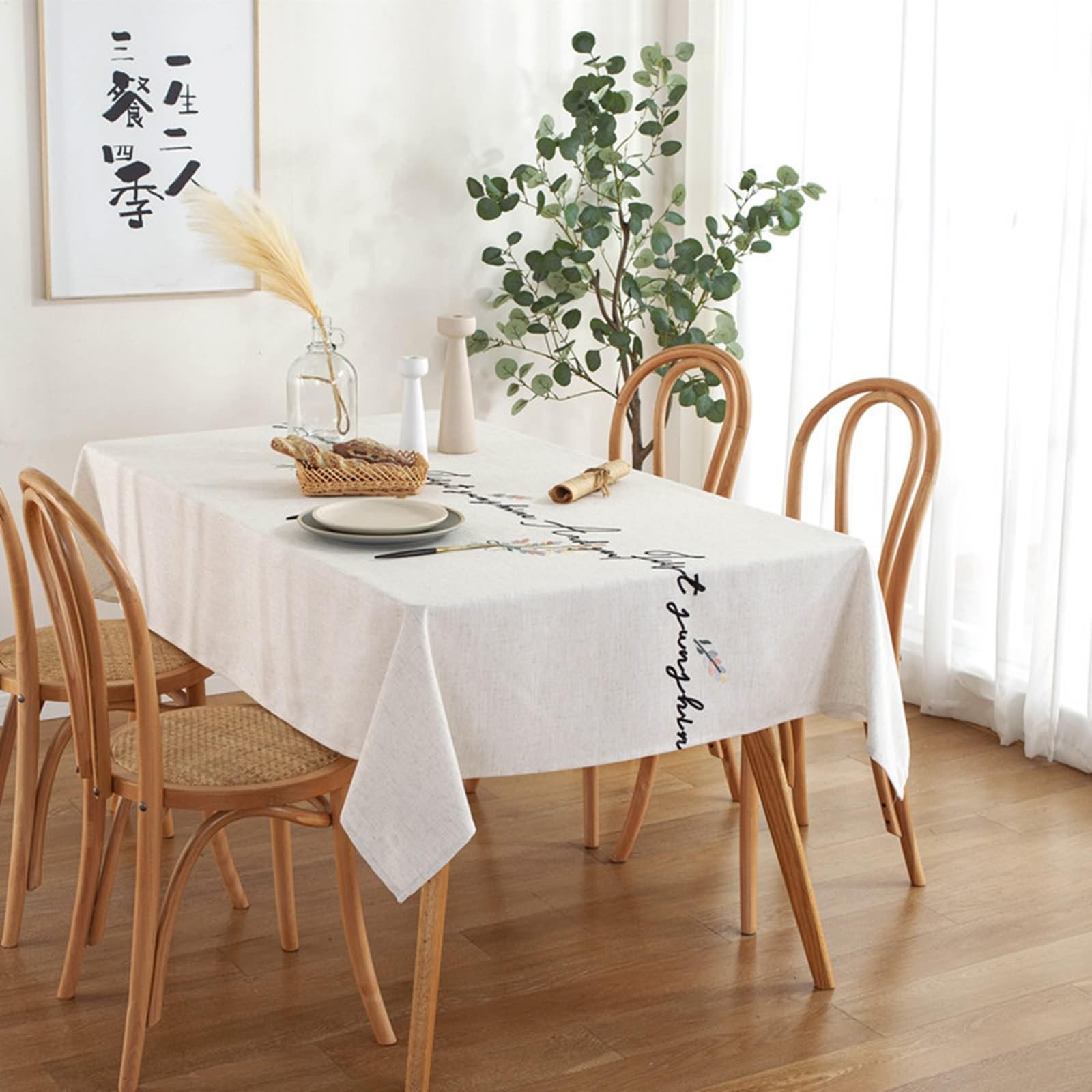 Mantel rectangular para mesa de jardín, 135 x 260 cm, color beige, rectangular, con flores, bordado, poliéster, para mesa de jardín, protección antimanchas, para interior