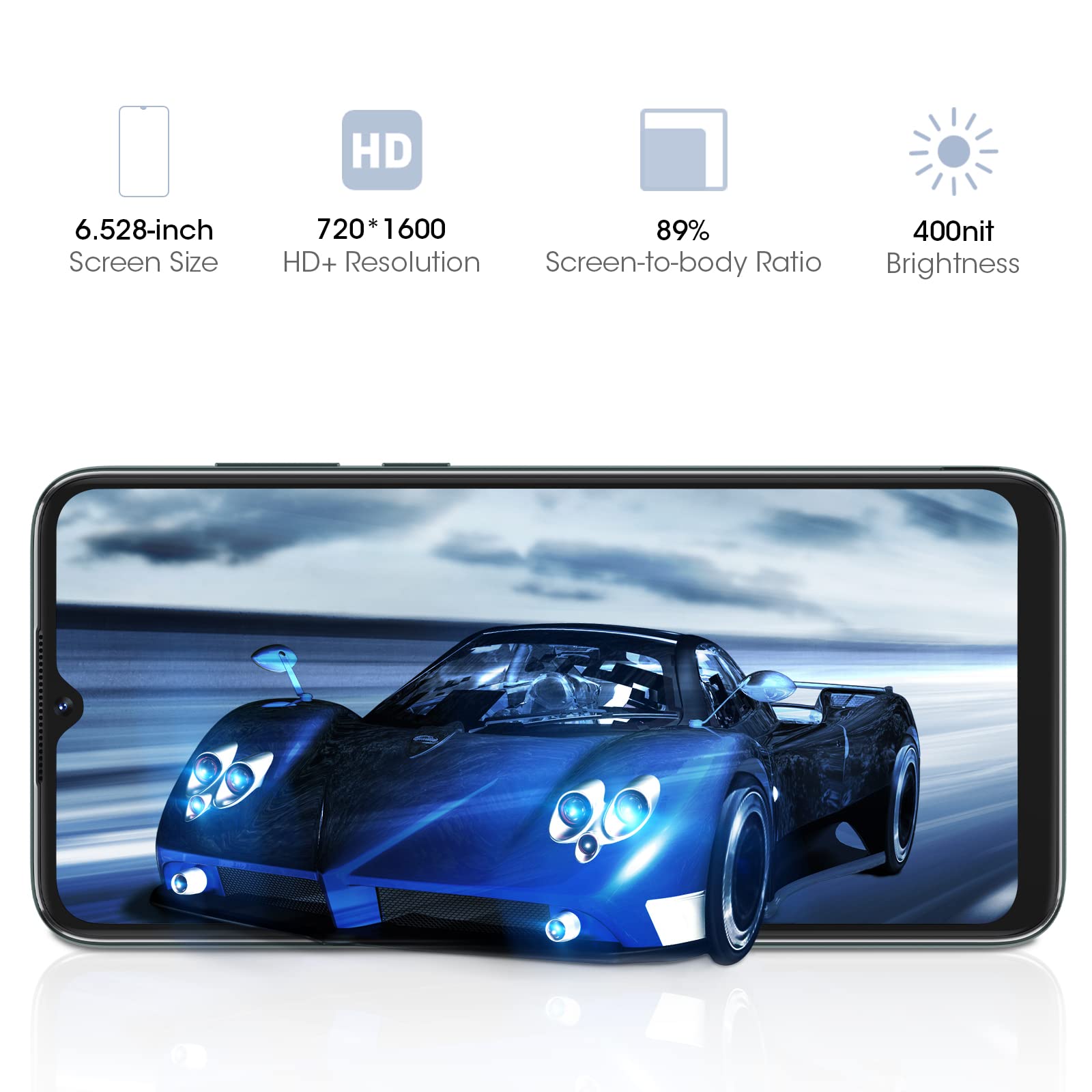 Blackview Telefon komórkowy 4G, A55 (2022) Tani smartfon Android 11 (ekran 6,52" HD+ 5G WiFi, 4780 mAh, 3 GB RAM/SD-128GB, potrójny tylny aparat 8MP, podwójna karta SIM) 3 gniazda/identyfikator twarzy