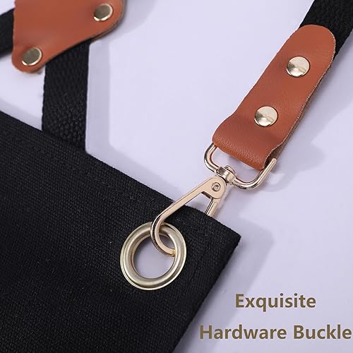 Miniatura 6 de AFUN Delantales de chef para mujeres y hombres con bolsillos grandes, delantal de trabajo repelente al agua de lona de algodón, talla M a XXL (negro)