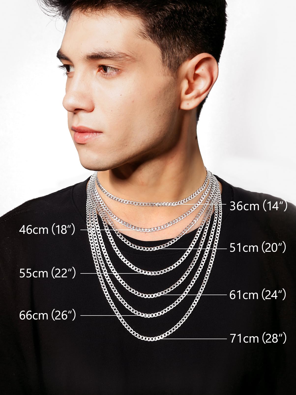 Silvora Collier Chaine en Argent Massif Homme Chaîne Femme 3MM/5MM Argent Sterling 925 Collier Maille Cubain/Figaro Longueur[36/46/51/55/61/66/71cm] Bijoux Cadeau Noël Fêtes Pères Mères