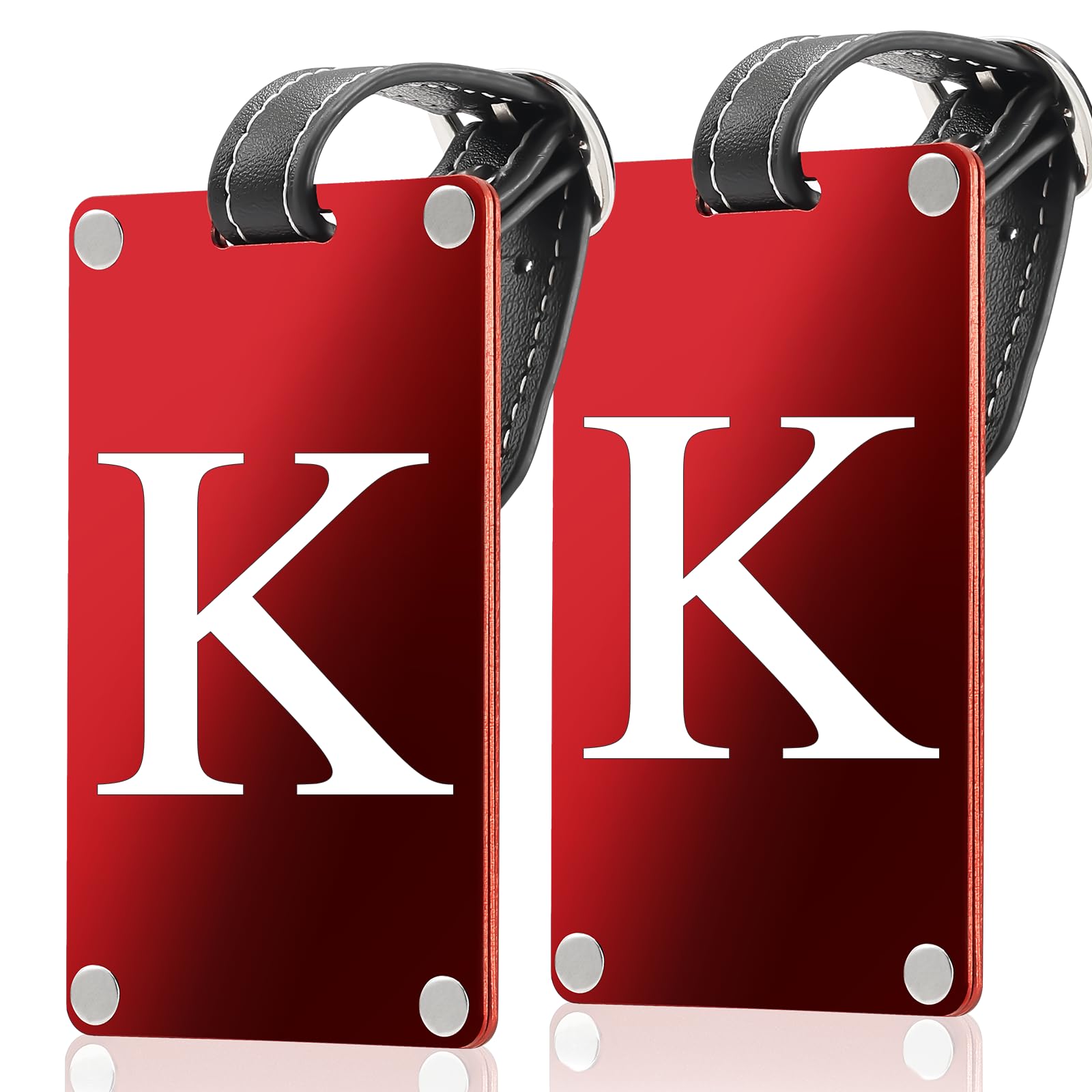 Premium 3-Layer Aluminum Luggage Tags by Fortuna - Easy to Claim, Laser-Engraved, Plastic-Free, and Eco-Friendly Luggage Tag Holders, 2-Pack, Red (K)