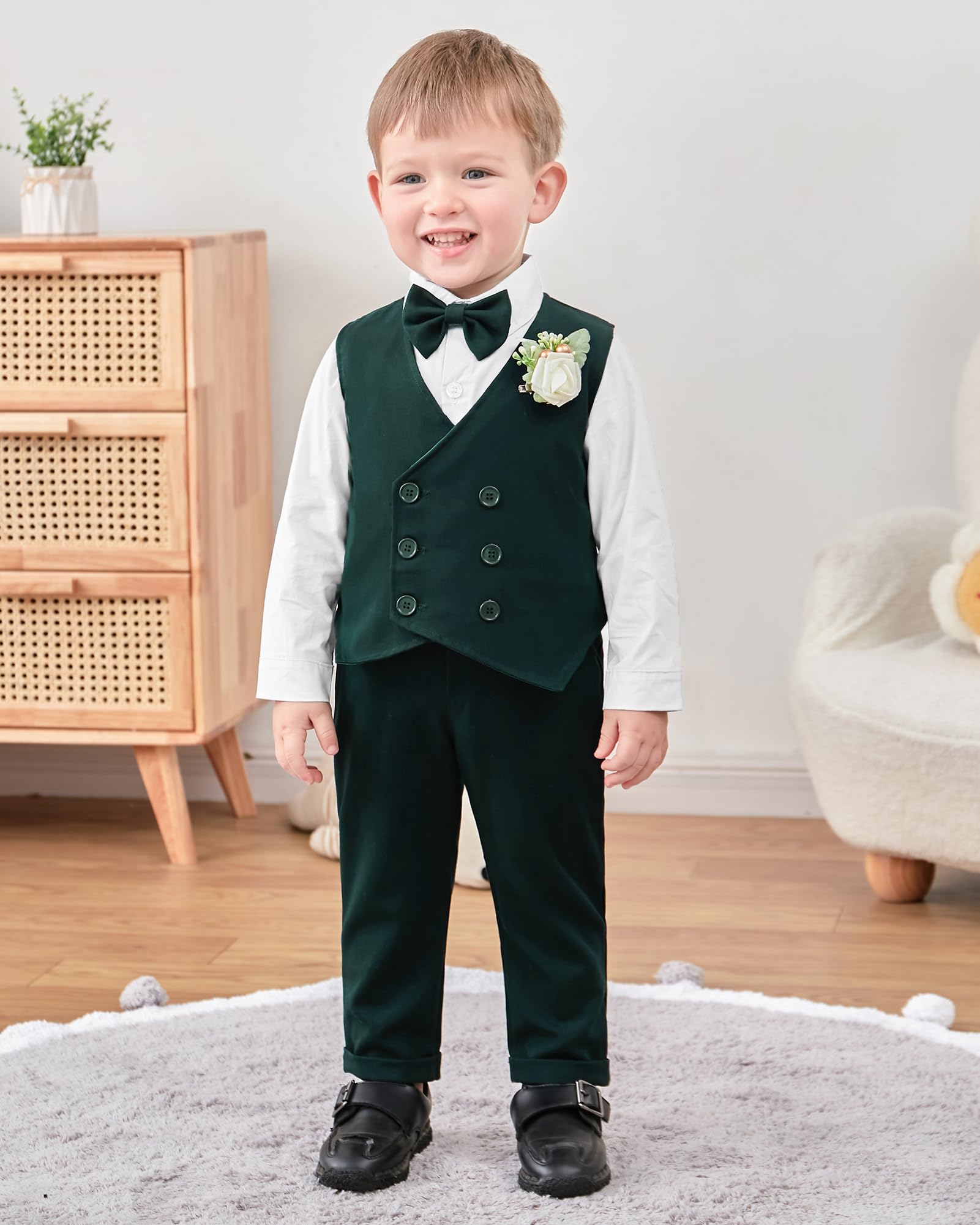 ZOEREA Bébé Garçon Gentleman Smoking Vêtements Ensembles, Enfant Mariage Baptême Tenue Costume Haut Chemise+Gilet+Pantalon+Nœud Papillon+Corsage 1-5 Ans