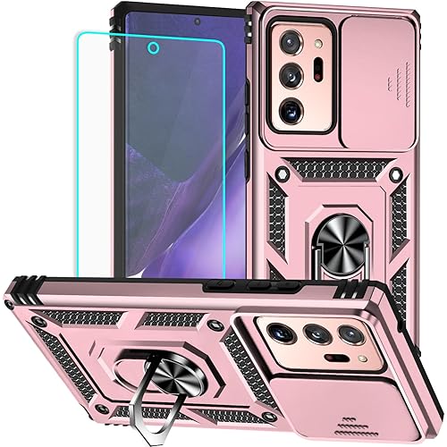 for Galaxy Note 20 Ultra Case with Screen Protector: [Military Grade 20ft. Drop Tested] Ring Shockproof Protective Phone Case for - Samsung Galaxy Note 20 Ultra (Rose Gold)