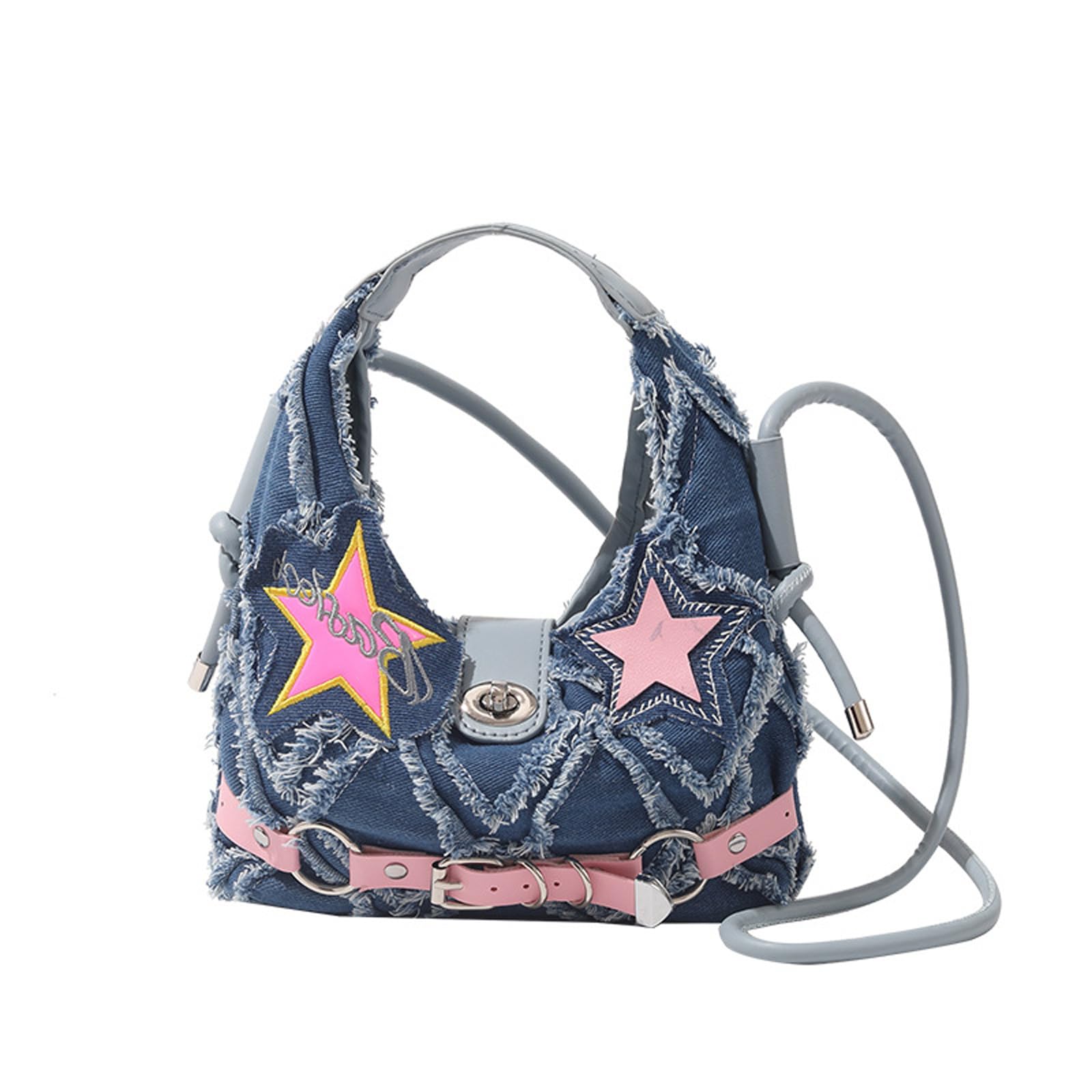 Kalttoy Handbag Five-Pointed Star Shoulder Bag Denims Crossbody Bag Simple Messengers for Daily Travel Women Aesthetic Shoulder
