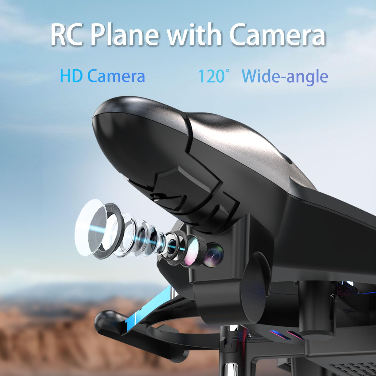 Aereo RC con fotocamera,Schermo incorporato,Nessun telefono necessario,2 batterie