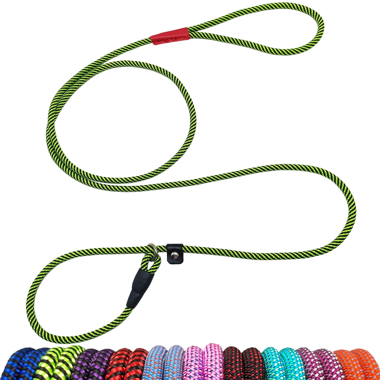 MayPaw Rope Dog Leash Slip Lead, 5 Ft Pet/Puppy Training Leash 1/4" Thin Nylon, Adjustable Pet Collar Lead for Small and X-Small Dogs (Green)