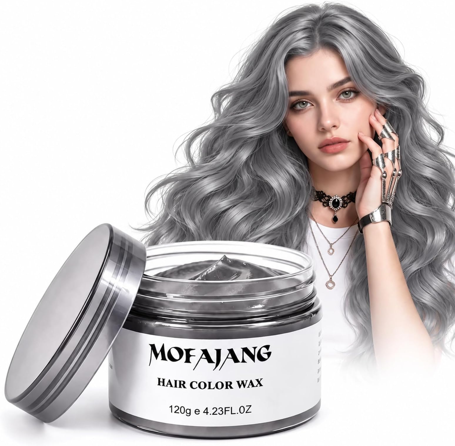Temporary Silver Gray Hair Spray Color, Luxury Coloring Mud Grey Hair Dye Wax,Washable Treatment with All Day Hold. Non-Greasy Matte Hairstyle Ash for Party, Cosplay (1, Gray)