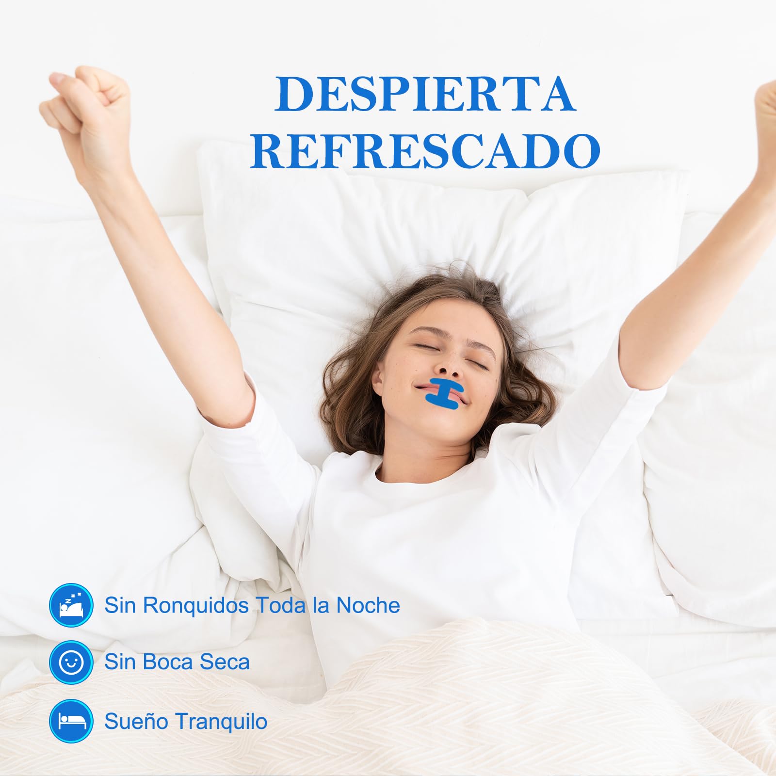 60 Piezas Mouth Tape for Sleeping, Anti Ronquidos Myotape, Cinta Bucal para Dormir, Solución para Ronquidos, Alivio Inmediato del Ronquido, Menos Respiración Bucal (Azul-H)